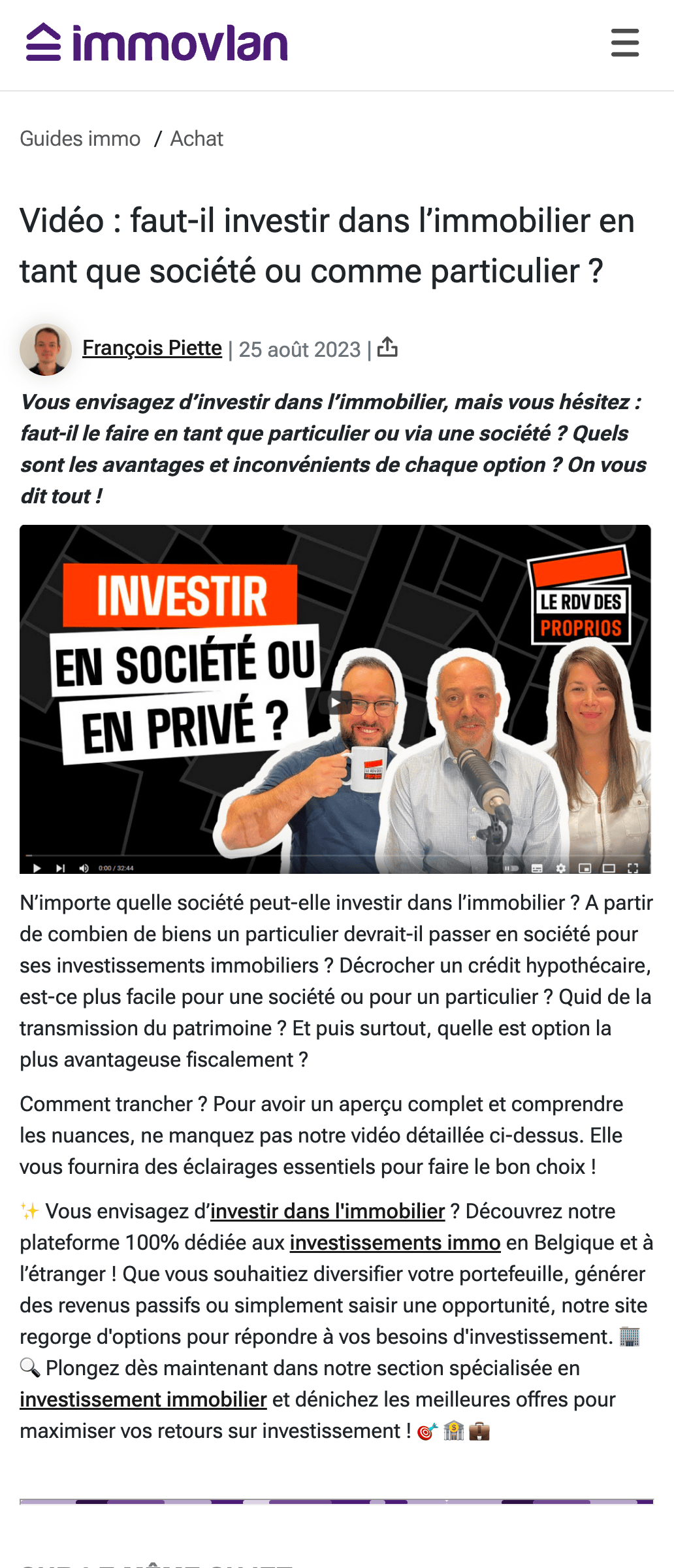 Immovlan - Vidéo investissement immobilier